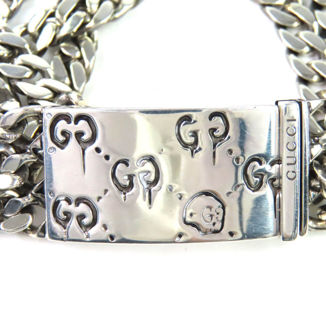 Great GUCCI bracelet ghost Skull GGPattern Triple Chain Silver SV925 Women