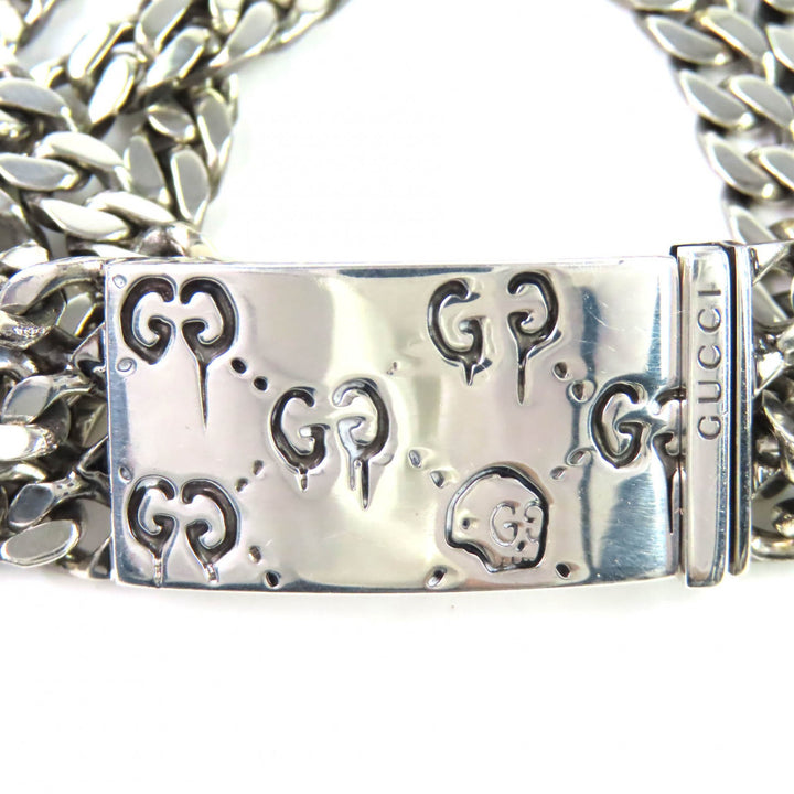 Great GUCCI bracelet ghost Skull GGPattern Triple Chain Silver SV925 Women