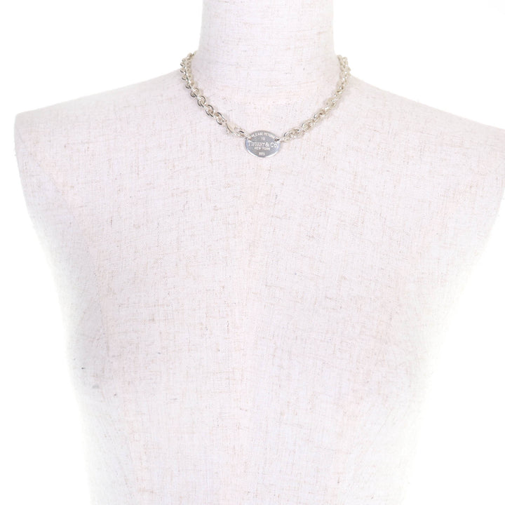 Great TIFFANY&Co. Necklace Oval tag Necklace Silver 925 Women