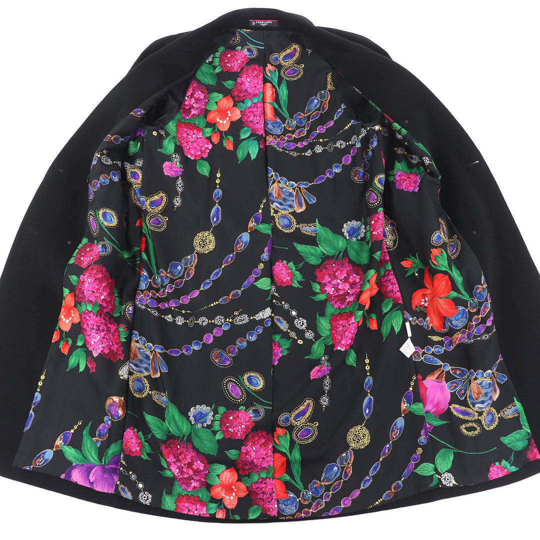 Excellent LEONARD FASHION coat All-over lining design, logo button, cashmere