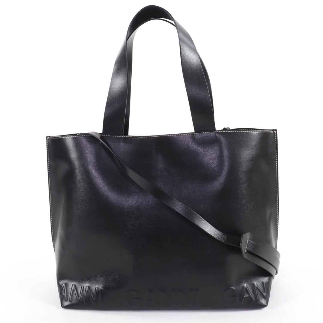 Great GANNI Banner Tote Bag Large Logo Design 2-Way Shoulder Bag Handbag leather