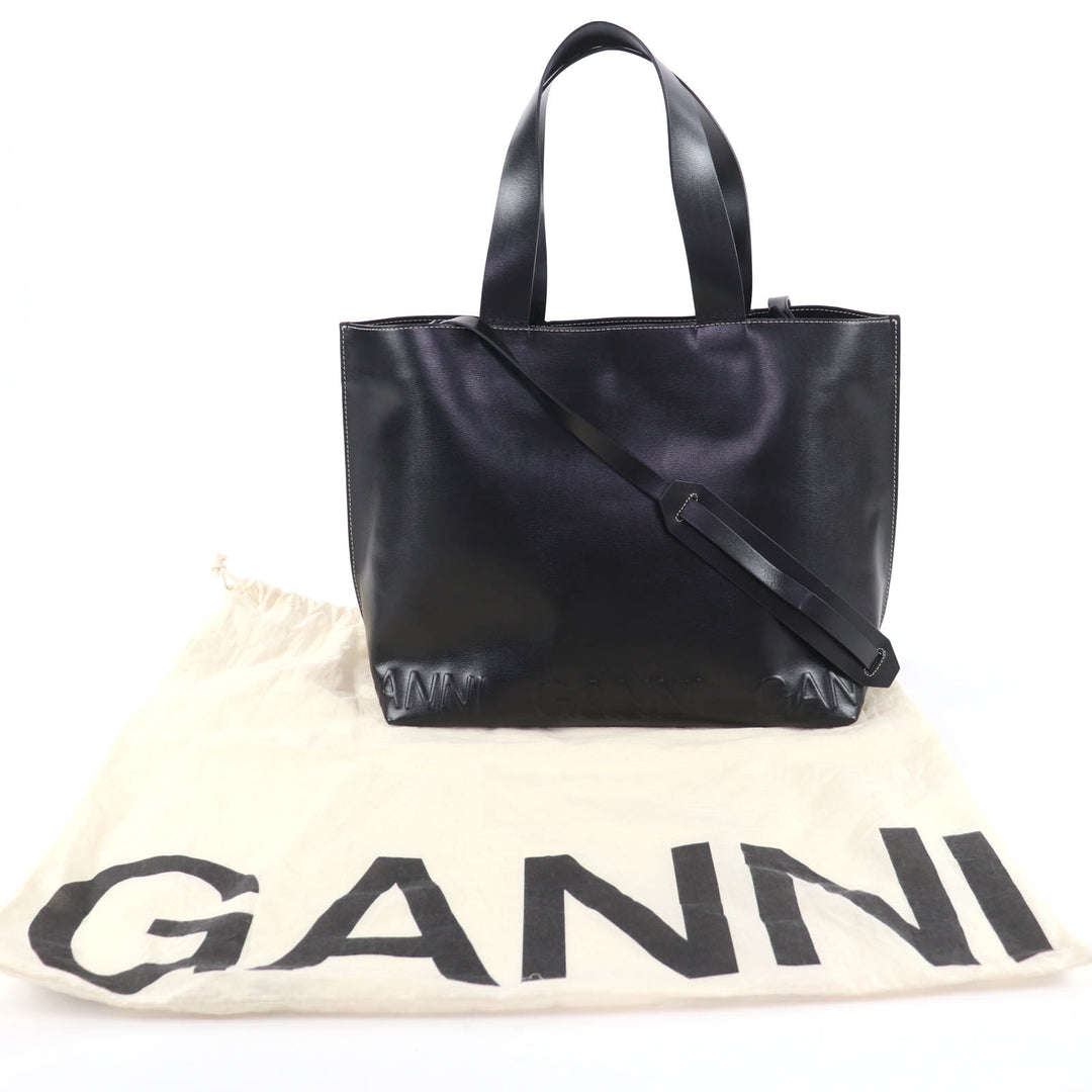 Great GANNI Banner Tote Bag Large Logo Design 2-Way Shoulder Bag Handbag leather