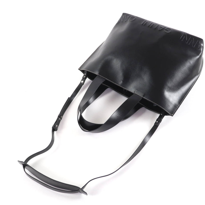 Great GANNI Banner Tote Bag Large Logo Design 2-Way Shoulder Bag Handbag leather