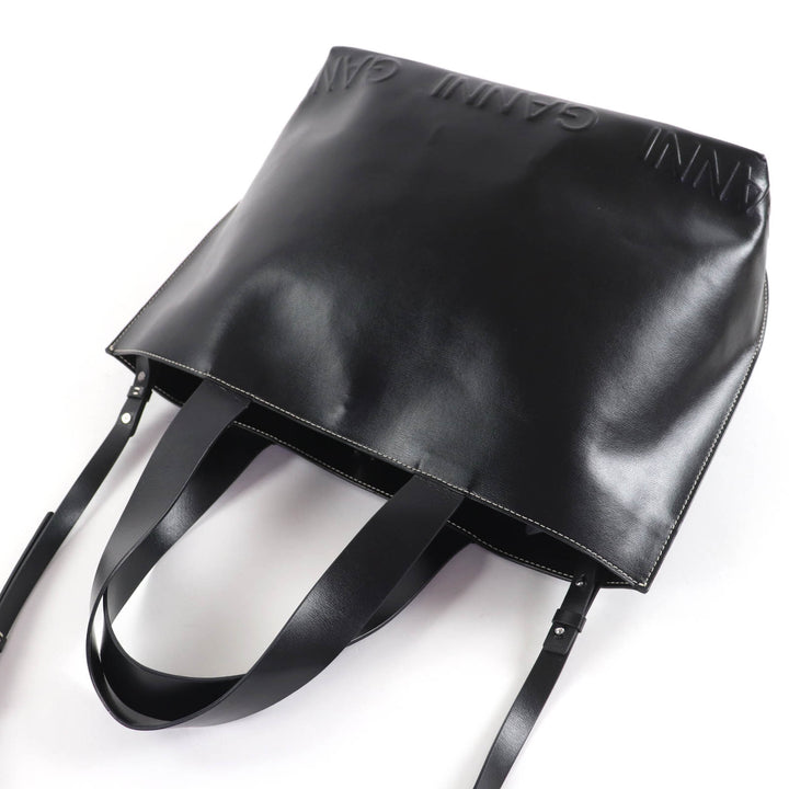 Great GANNI Banner Tote Bag Large Logo Design 2-Way Shoulder Bag Handbag leather