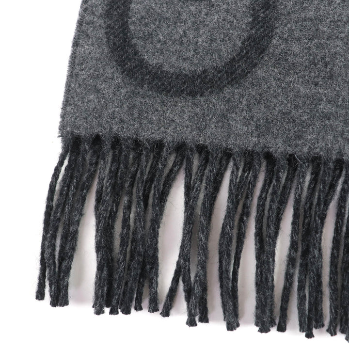 Pristine HERMES Scarf Any Mall Two-tone with logo and fringe gray cashmere mens