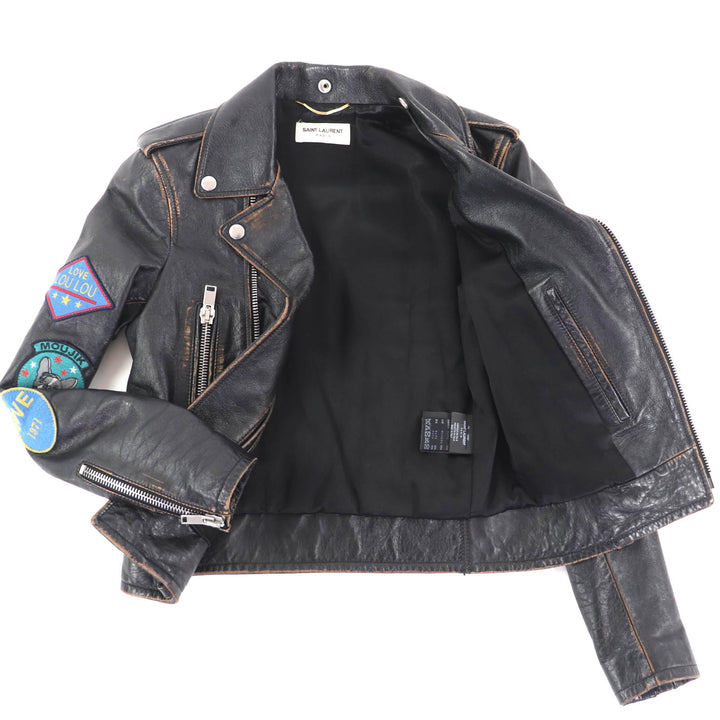 Great SAINT LAURENT PARIS Leather jacket black Cowhide Women 34 483854