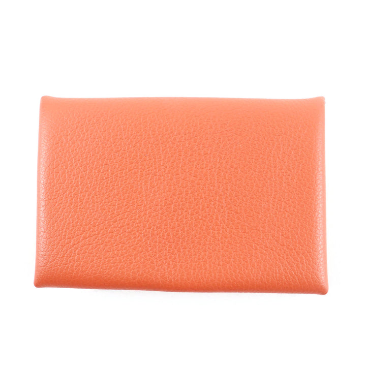 Excellent HERMES Card Case Calvi Orange Epsom Leather Women