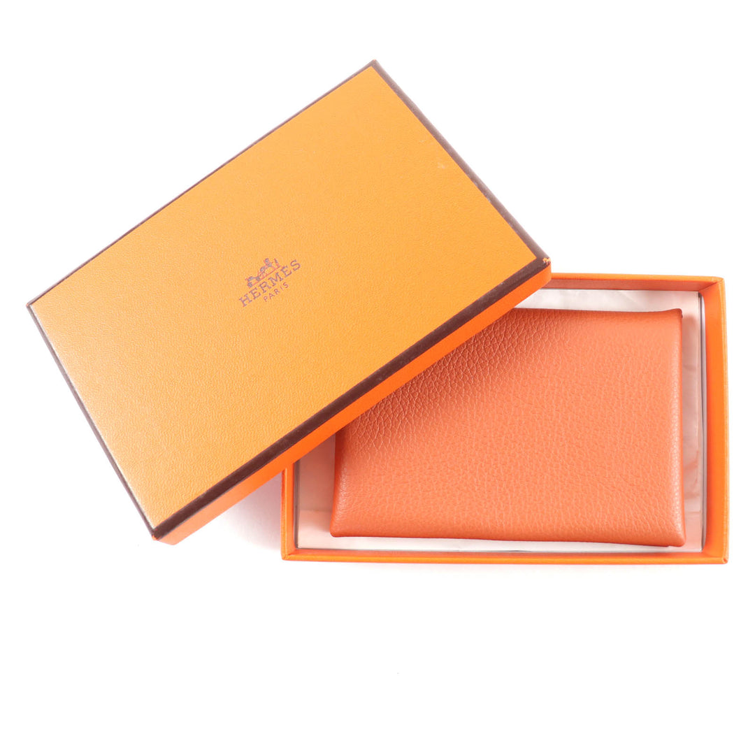 Excellent HERMES Card Case Calvi Orange Epsom Leather Women