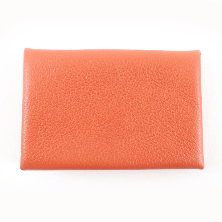 Excellent HERMES Card Case Calvi Orange Epsom Leather Women