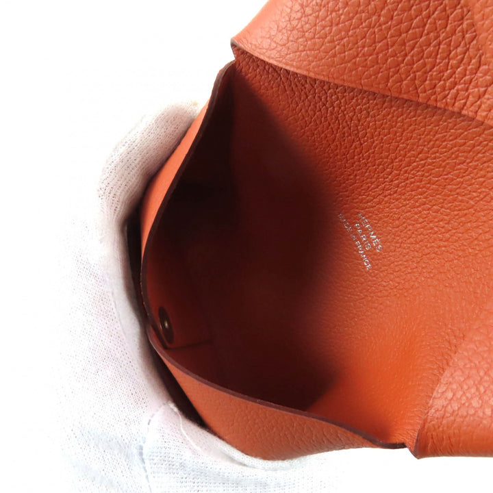 Excellent HERMES Card Case Calvi Orange Epsom Leather Women
