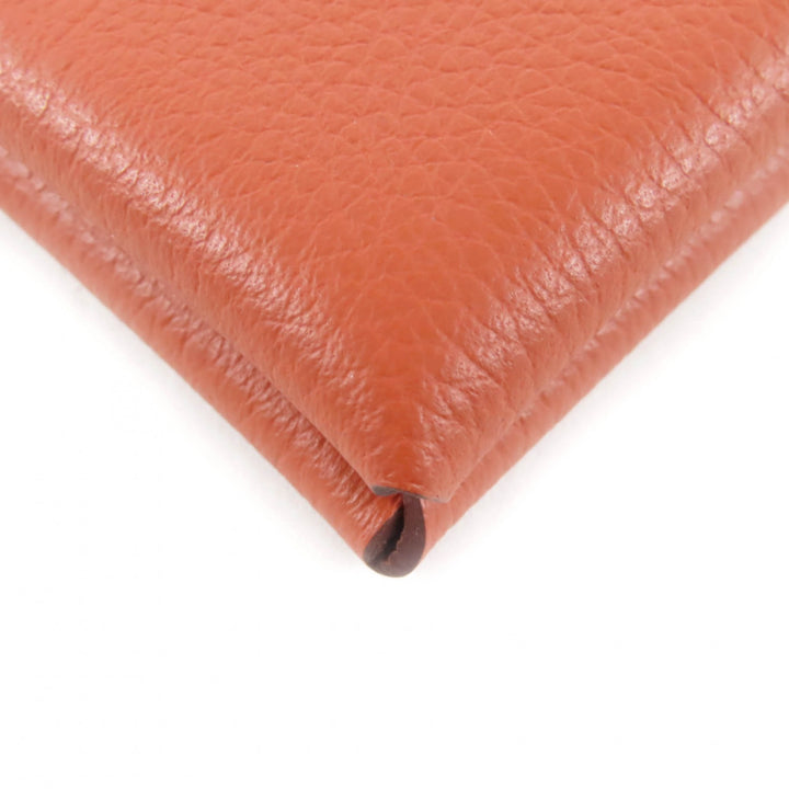 Excellent HERMES Card Case Calvi Orange Epsom Leather Women
