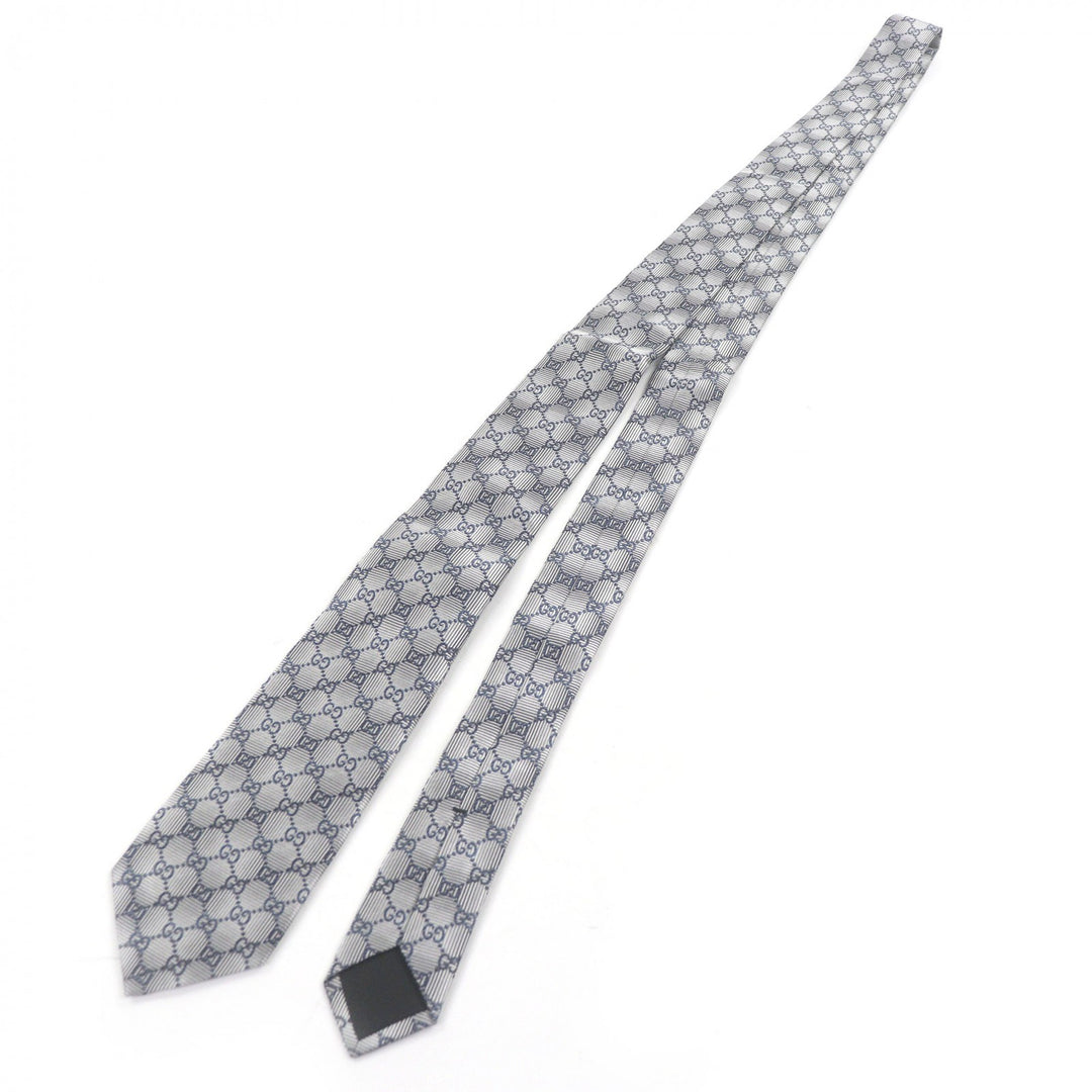 Excellent GUCCI tie GG logo all-over pattern Silver silk mens