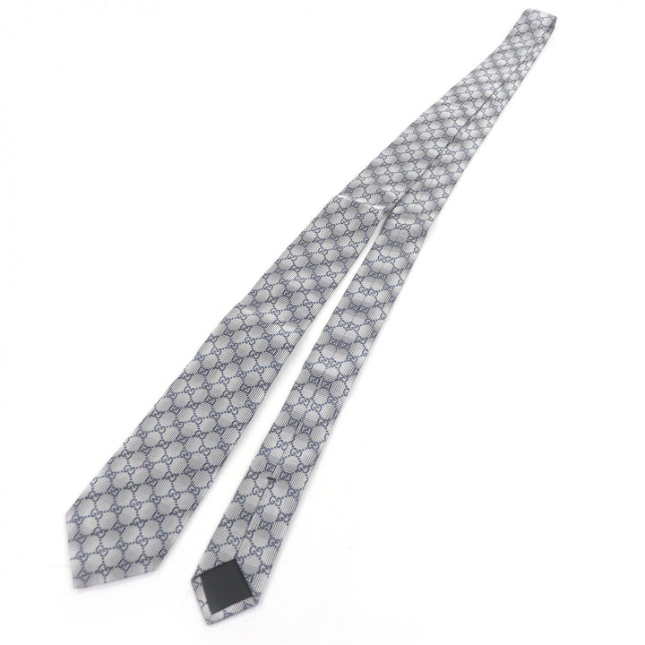 Excellent GUCCI tie GG logo all-over pattern Silver silk mens
