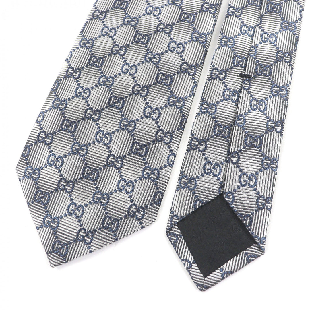 Excellent GUCCI tie GG logo all-over pattern Silver silk mens