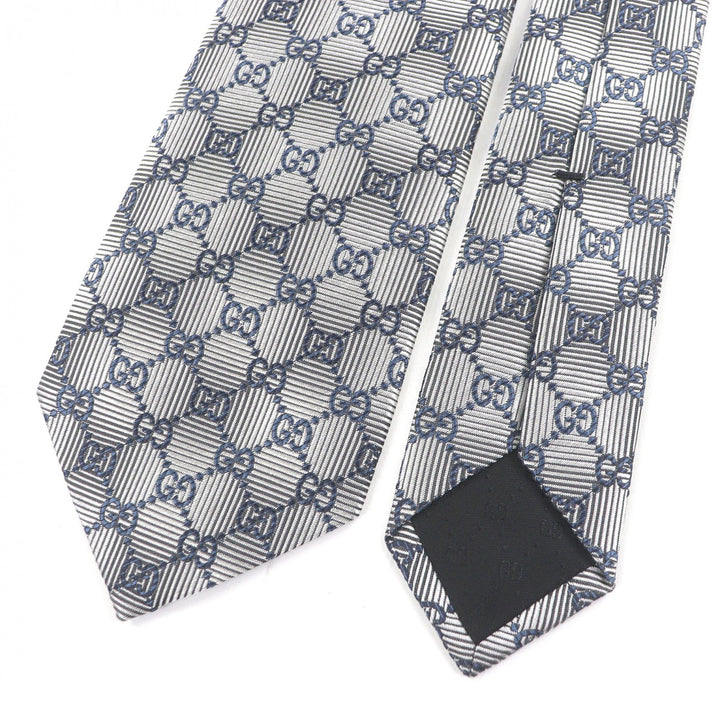 Excellent GUCCI tie GG logo all-over pattern Silver silk mens