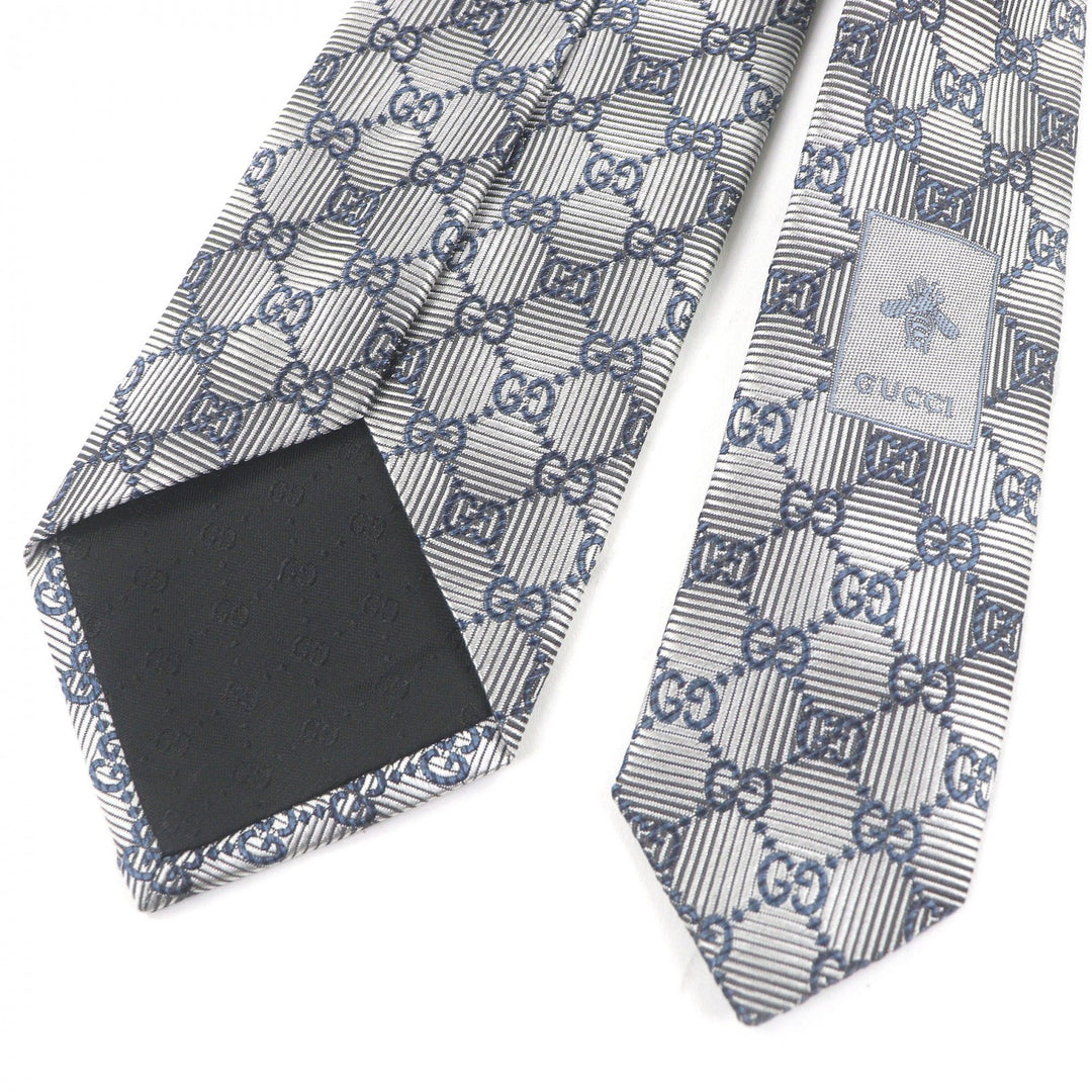 Excellent GUCCI tie GG logo all-over pattern Silver silk mens