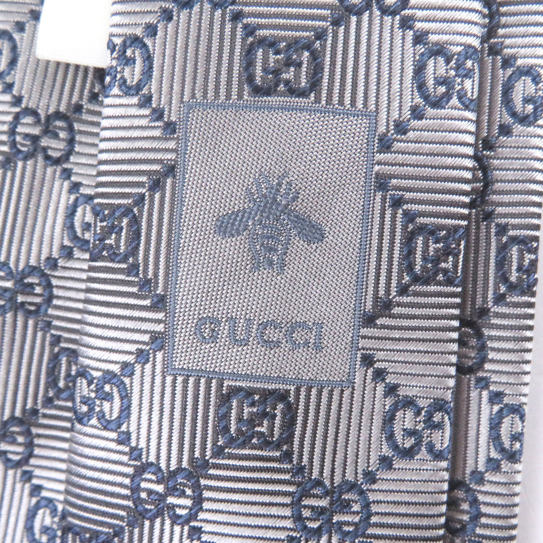 Excellent GUCCI tie GG logo all-over pattern Silver silk mens