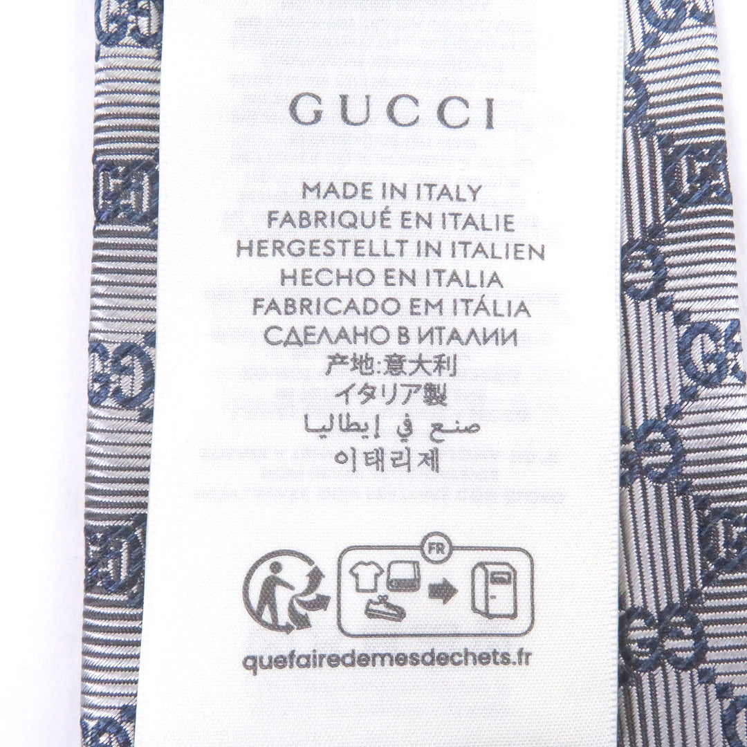 Excellent GUCCI tie GG logo all-over pattern Silver silk mens
