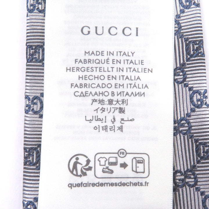 Excellent GUCCI tie GG logo all-over pattern Silver silk mens