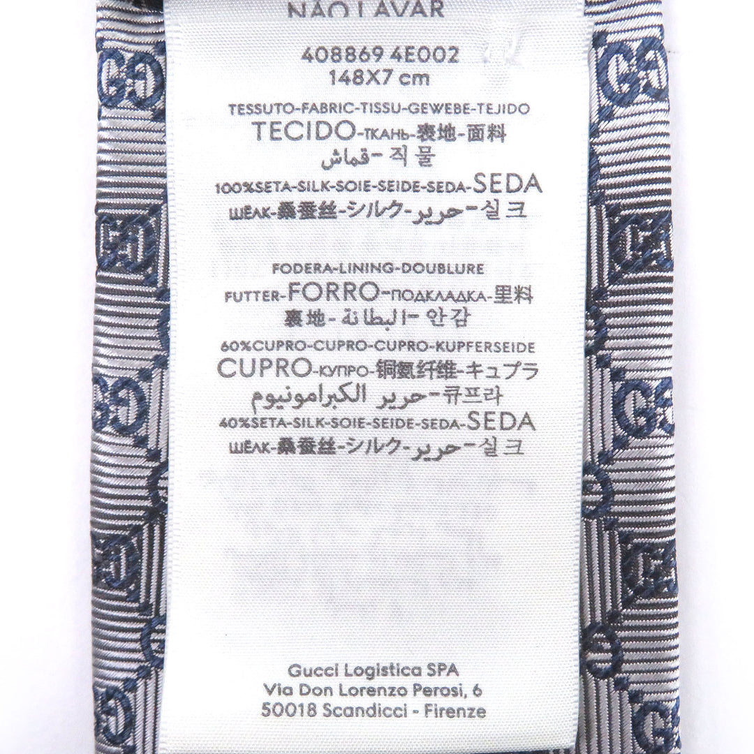 Excellent GUCCI tie GG logo all-over pattern Silver silk mens