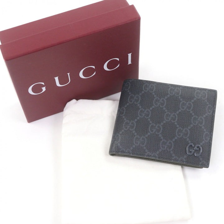 Great GUCCI Bifold Wallet GG Supreme Double G Logo Metal