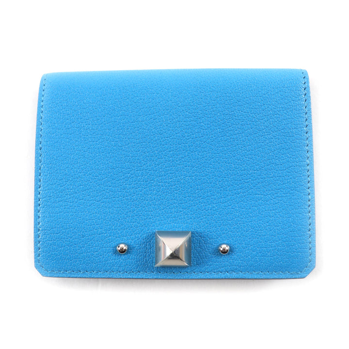 Excellent HERMES Card Case Medall blue leather Women