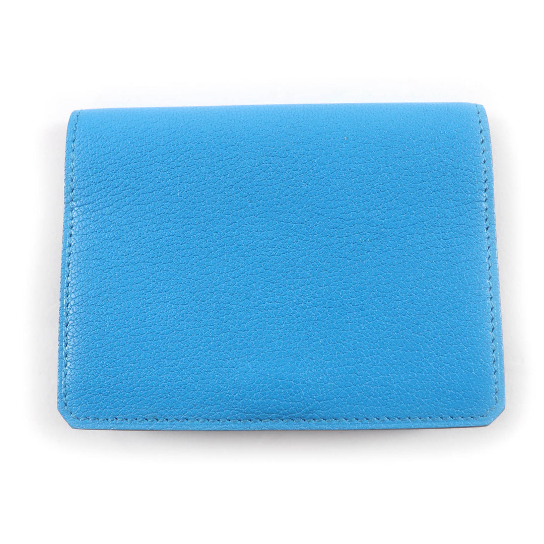 Excellent HERMES Card Case Medall blue leather Women