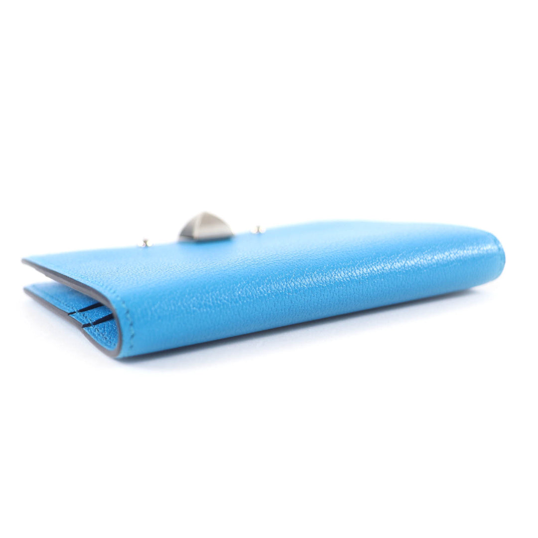 Excellent HERMES Card Case Medall blue leather Women