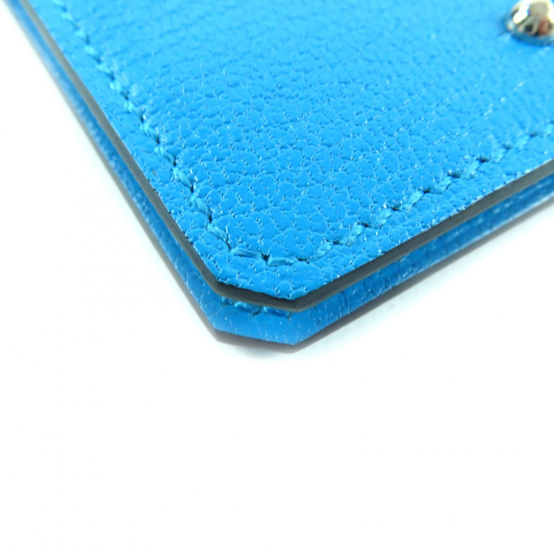 Excellent HERMES Card Case Medall blue leather Women