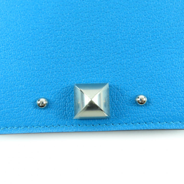 Excellent HERMES Card Case Medall blue leather Women