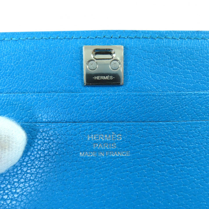 Excellent HERMES Card Case Medall blue leather Women