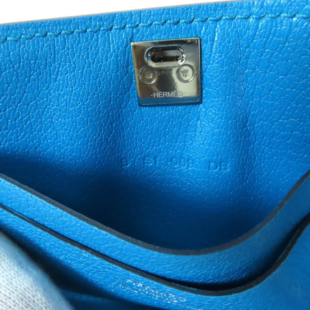 Excellent HERMES Card Case Medall blue leather Women