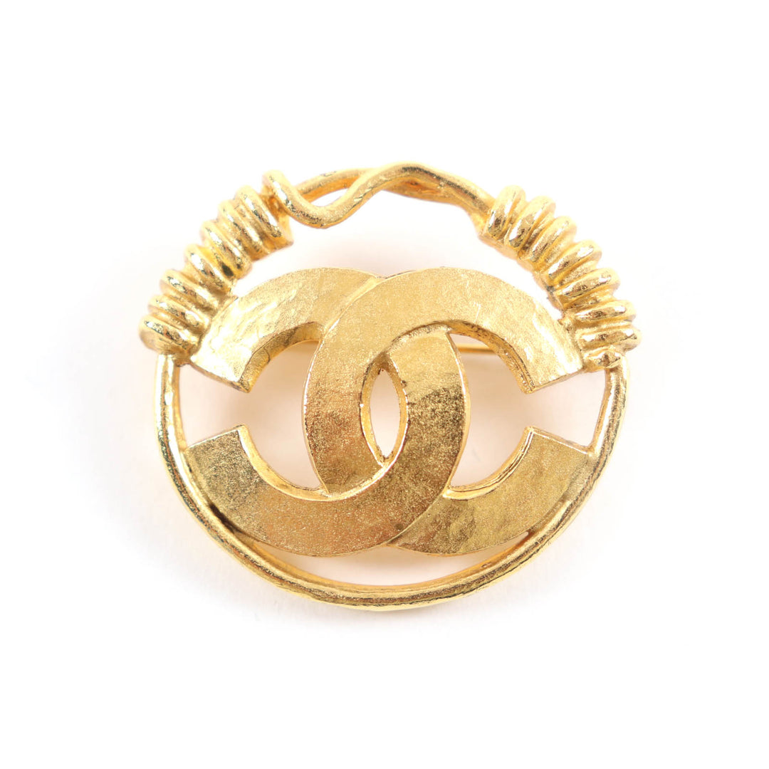 Great CHANEL Brooch COCO Mark Coil gold Women 94P