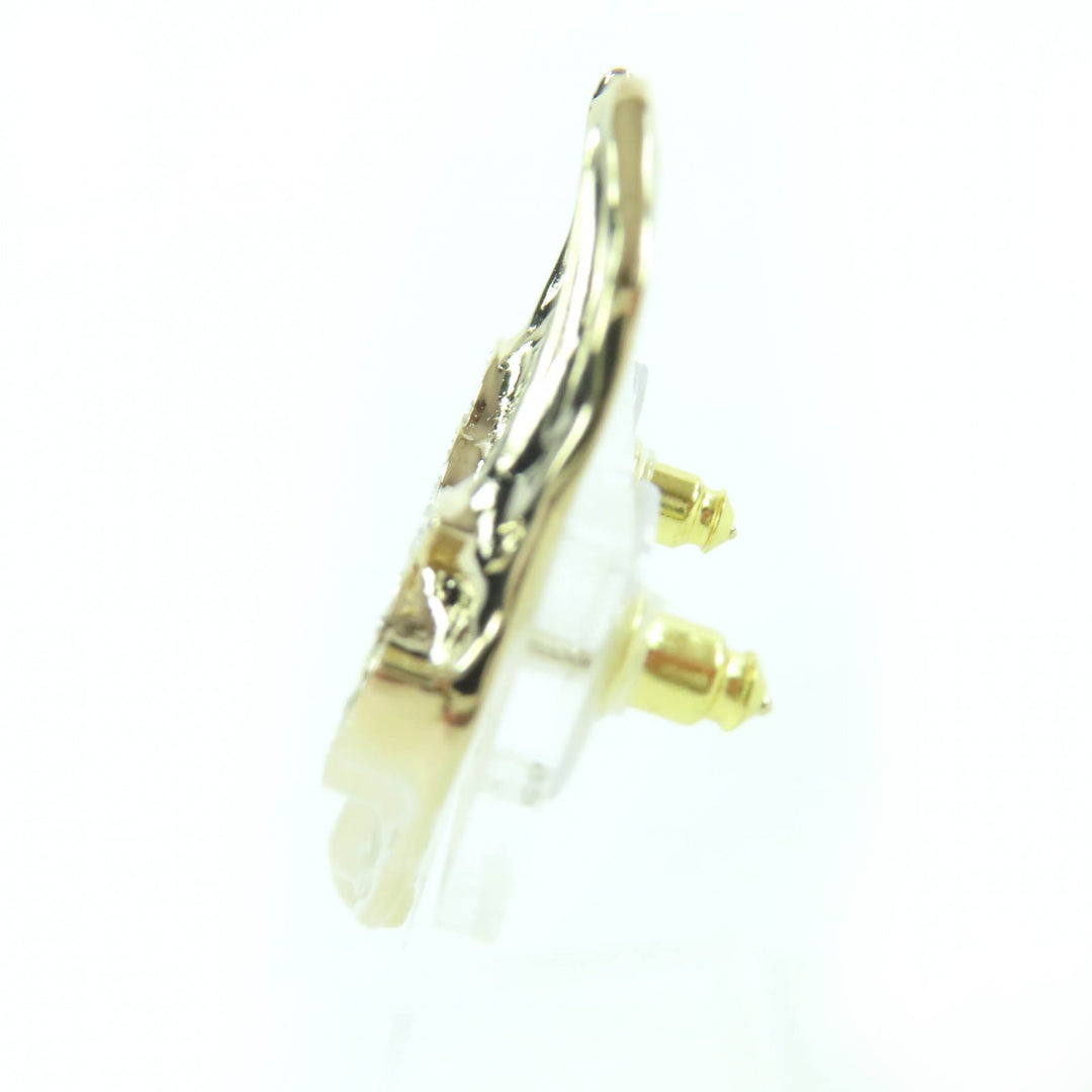 Excellent CHANEL Pierce COCO Mark Leaf Design Rhinestone gold Women I25A