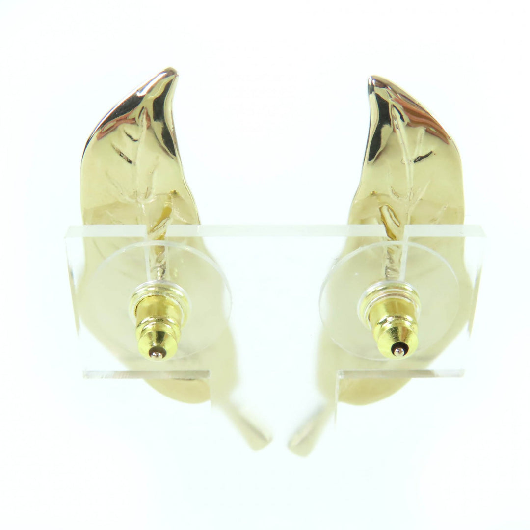 Excellent CHANEL Pierce COCO Mark Leaf Design Rhinestone gold Women I25A