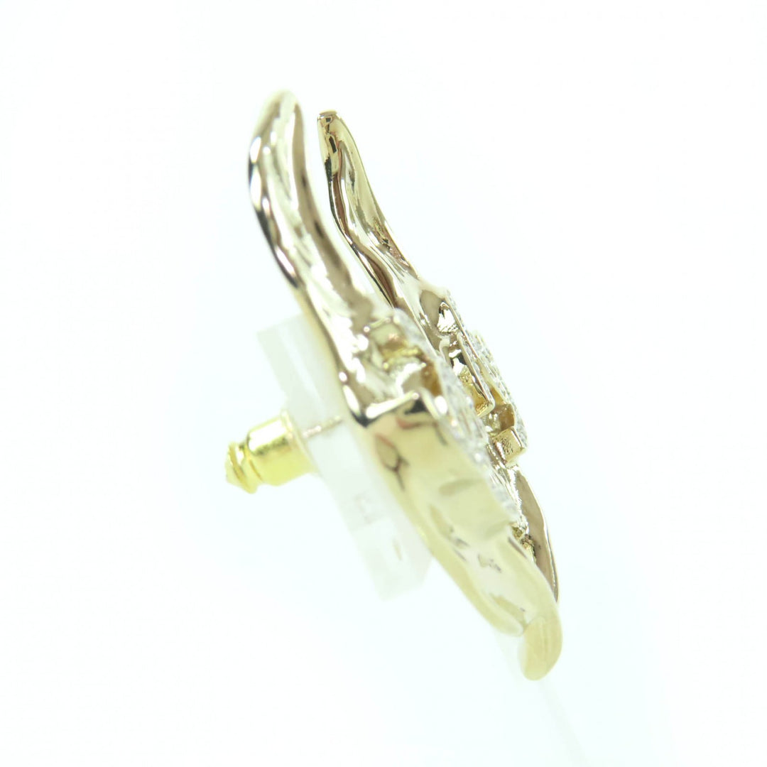 Excellent CHANEL Pierce COCO Mark Leaf Design Rhinestone gold Women I25A