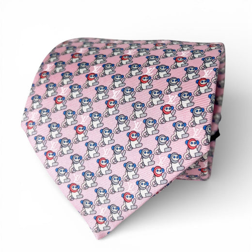 Pristine LOUIS VUITTON tie Cravat Monkey pink silk mens M70978