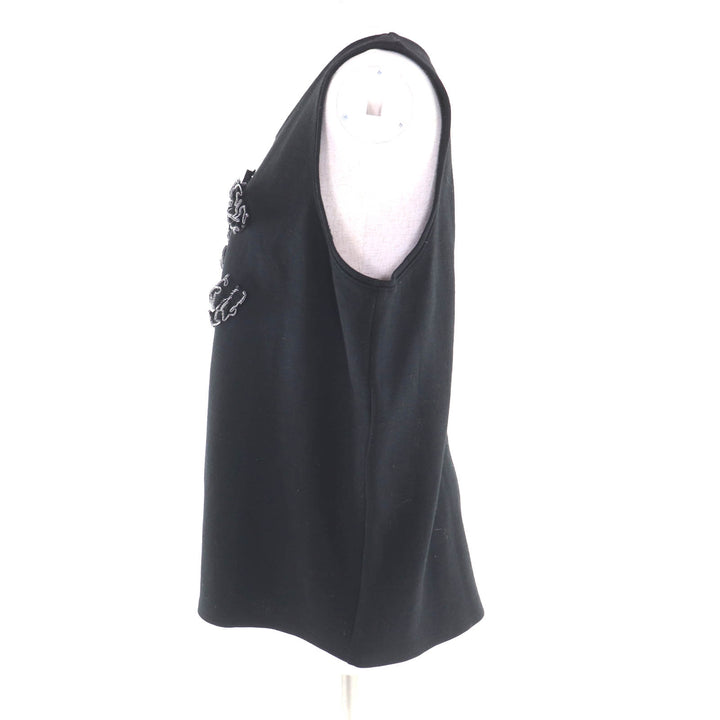 Great CHANEL Tank top Camellia Brooch with COCO Mark black wool Women 50 P64484