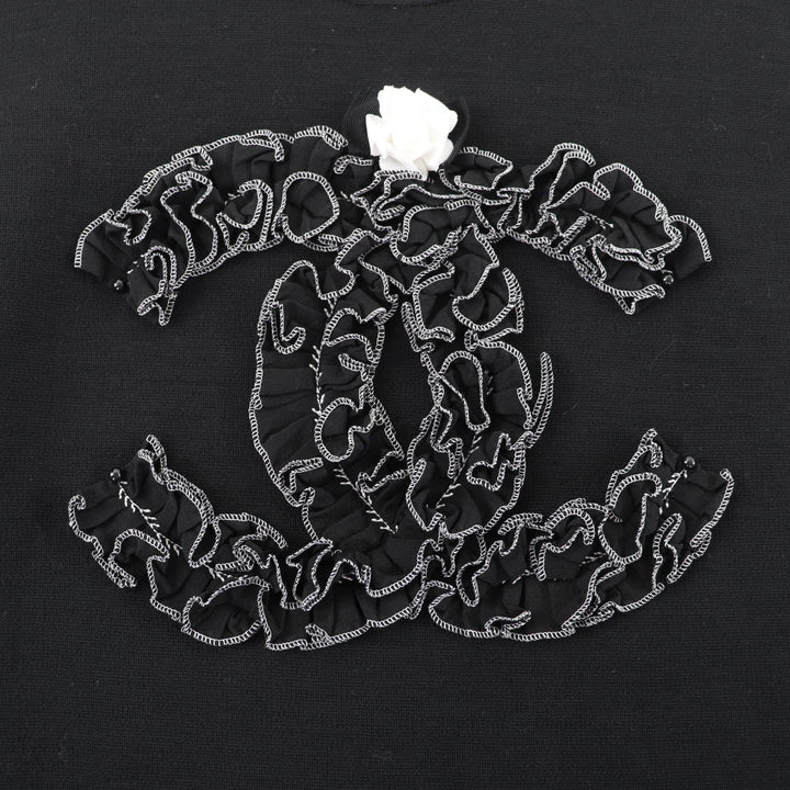 Great CHANEL Tank top Camellia Brooch with COCO Mark black wool Women 50 P64484