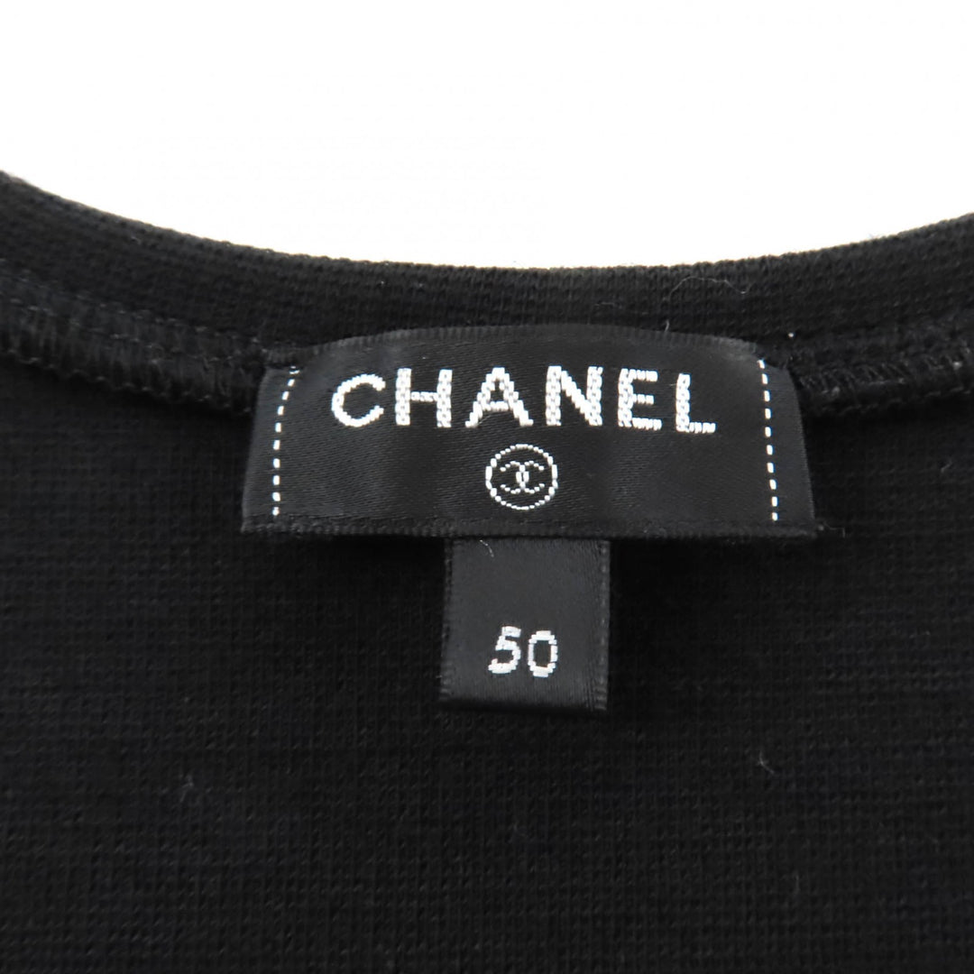 Great CHANEL Tank top Camellia Brooch with COCO Mark black wool Women 50 P64484