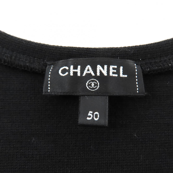 Great CHANEL Tank top Camellia Brooch with COCO Mark black wool Women 50 P64484