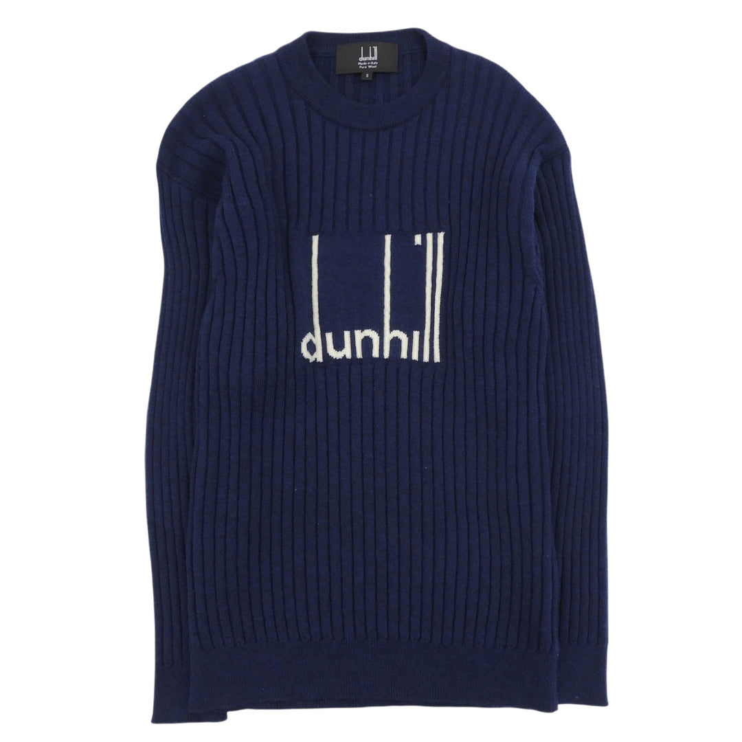 Excellent Dunhill knit Logo design long-sleeved crew neck Navy wool mens S