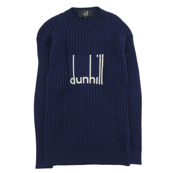 Excellent Dunhill knit Logo design long-sleeved crew neck Navy wool mens S