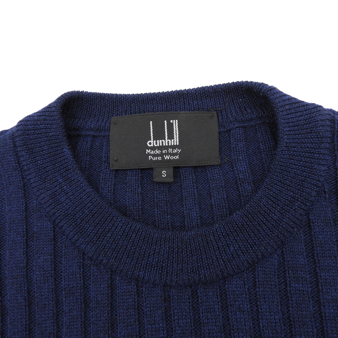 Excellent Dunhill knit Logo design long-sleeved crew neck Navy wool mens S
