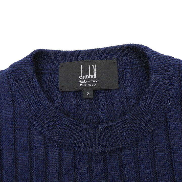 Excellent Dunhill knit Logo design long-sleeved crew neck Navy wool mens S