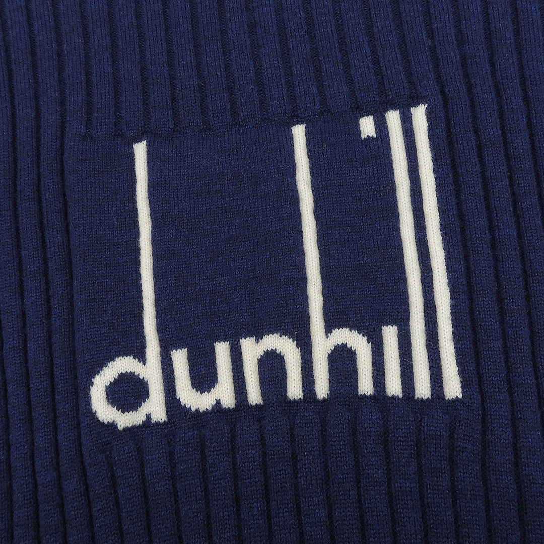 Excellent Dunhill knit Logo design long-sleeved crew neck Navy wool mens S
