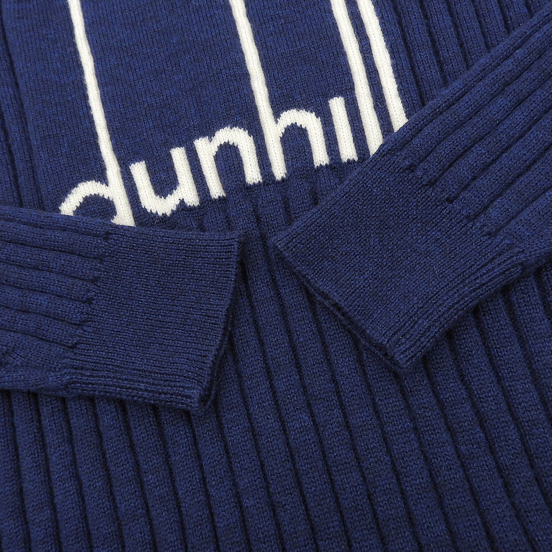Excellent Dunhill knit Logo design long-sleeved crew neck Navy wool mens S