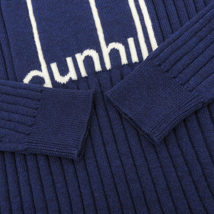 Excellent Dunhill knit Logo design long-sleeved crew neck Navy wool mens S