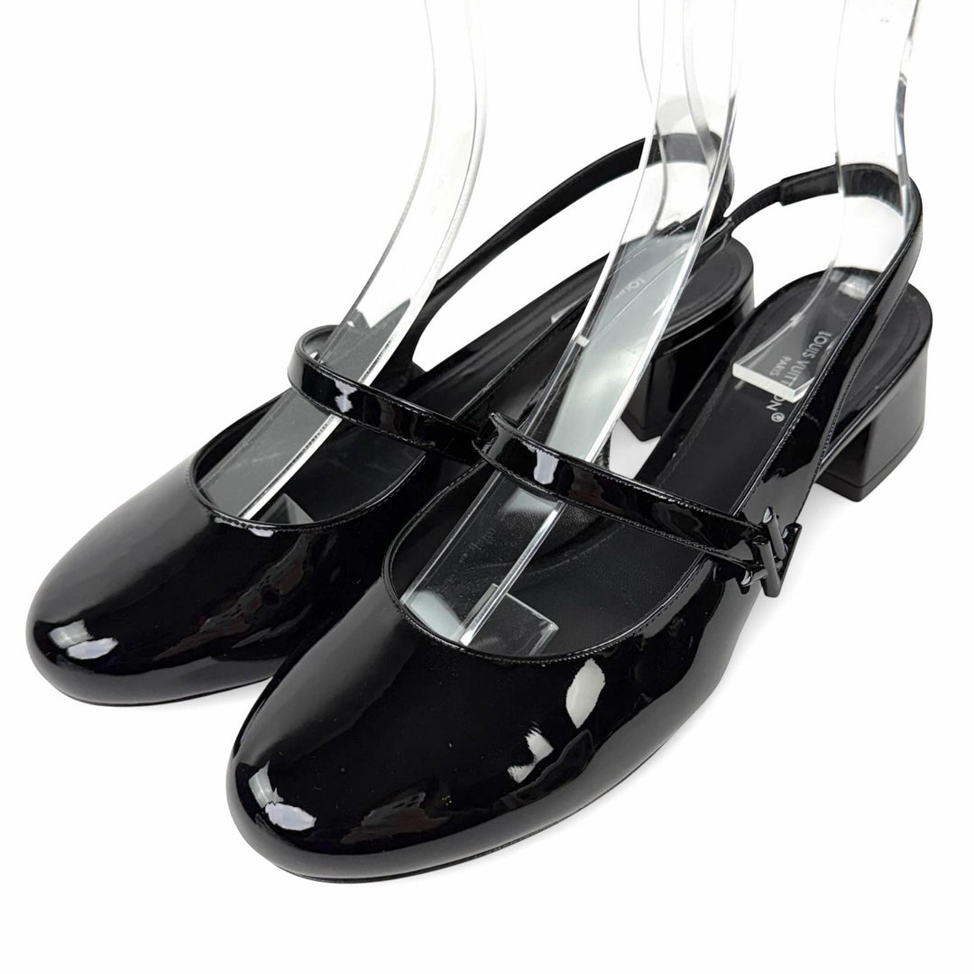 Excellent LOUIS VUITTON pumps Romy Slingback Pump black enamel Women 37.5