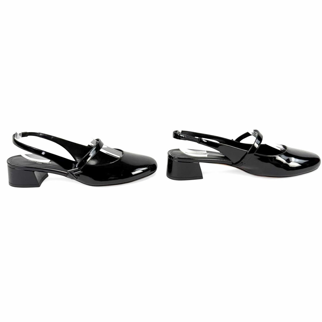 Excellent LOUIS VUITTON pumps Romy Slingback Pump black enamel Women 37.5